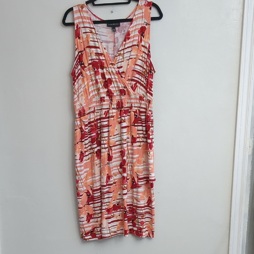 Lane Bryant Coral And Burgundy V-Neck Dress